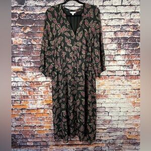 Reitmans Black and Pink Leaf Pattern Long Sleeve Dress Sz XL